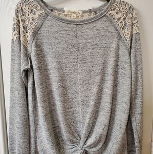 Rewind Grey Long Sleeve Bottom Knot Top